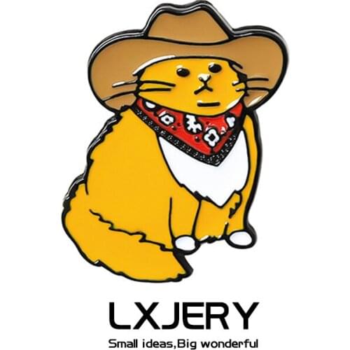 LXJERY Cartoon Cowboy Cat Enamel Pin Custom Funny Brooches Shirt Lapel Bag Cute Badge Cartoon Jewelry Gift for Friends