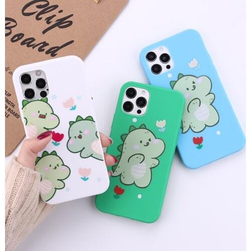 Cute Dinosaur Baby Fashion For iPhone 12 XR XS Max 11 Pro 6 6S 7 7Plus 8 8Plus X Soft Candy Color Printed Fundas Cover