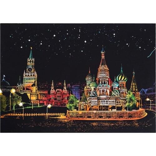 Moscow Red Square Scratch Night View Poster Sticker Deluxe Erase Black Scratch World Map Scratch Off Foil Layer Coating Painting