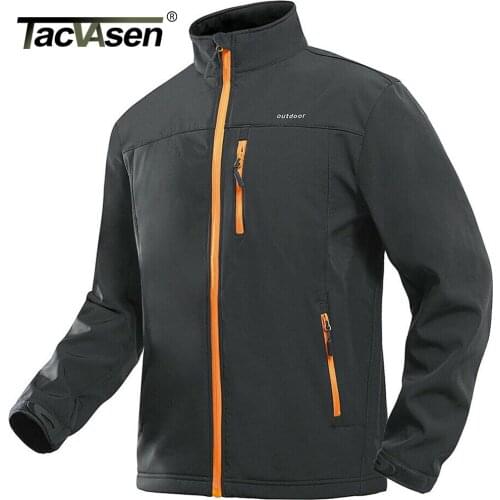 TACVASEN Spring/Fall Stand Collar Jacket W/ Zipper Pockets Mens Fleece Lined Thermal Warm Work Fishing Jacket Coats Windbreaker