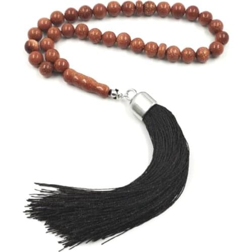 Mans Tasbih Natural Sandstone prayer beads 33 beads stone Rosary with Handmade cotton tassel