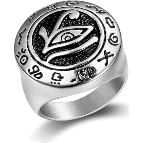 Mens Stainless Steel Ring gold silver color Illuminati The Eye of Horus illunati pyramid/eye symbol Biker Jewelry Size 7-15
