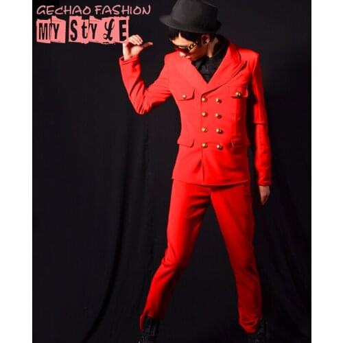 M-4xl 2020 New Mens Clothing Fashion Gd Red Double Breasted Suit Coat Singer Stage Costumes Pus Size Performance Blazer Suits
