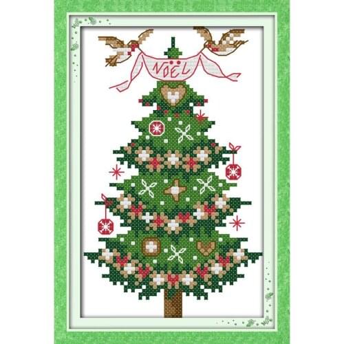 Joy Sunday Cross Stitch Set Christmas Tree Canvas Printed DMC Cross Stitch Needlework Kit Christmas Home Decoration Send Gift