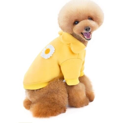 Newest pet dog clothes for autumn or winter warm sunflower design fashion Daisy chihuahua Teddy Pomeranian dog fleece hoodie