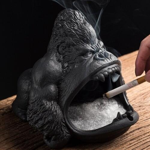 Ceramic Cartoon Animal Ashtray Orangutan Anti-ash Car Multifunctional Ashtray Living Room Office Decoration Gift for Boyfriend