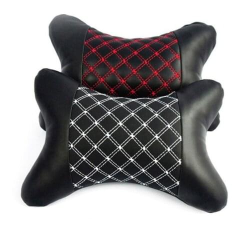2pcs Genuine Leather Car Neck Pillow Protection Design Safety Auto Headrest Support Rest Pillow Black Auto Safety Accessories