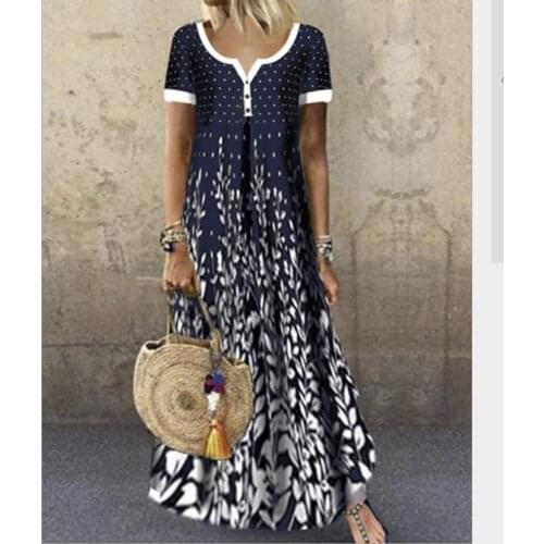Sundress Women Summer Dress 2020 Printing Sexy Dress Midi Plus Size Casual Loose Short Sleeve printed Long Maxi Dress