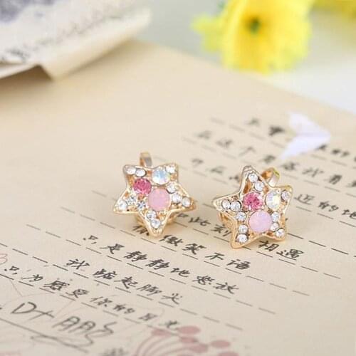 Grace Jun Korea Style Rhinestone Crystal Five-pointed Clip on Earrings Without Piercing for Party Wedding Fine Jewelry Gift
