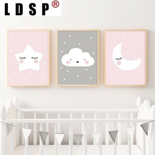 LDSP Modern Home Decoration Nordic Cartoon Moon Star Cloud Canvas Painting Wall Art Print Poster Picture Kid Baby Cute