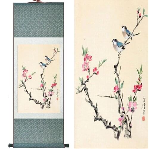 Traditional Birds and flower Painting Home Office Decoration Chinese scroll painting Spring Ink wash painting