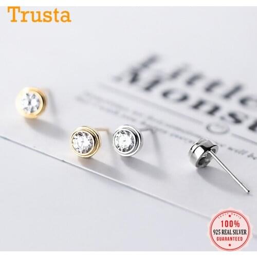 TrustDavis Real 925 Sterling Silver Sweet Minimalist Round Dazzling CZ Stud Earrings For Women Wedding Party Fine Jewelry DS938