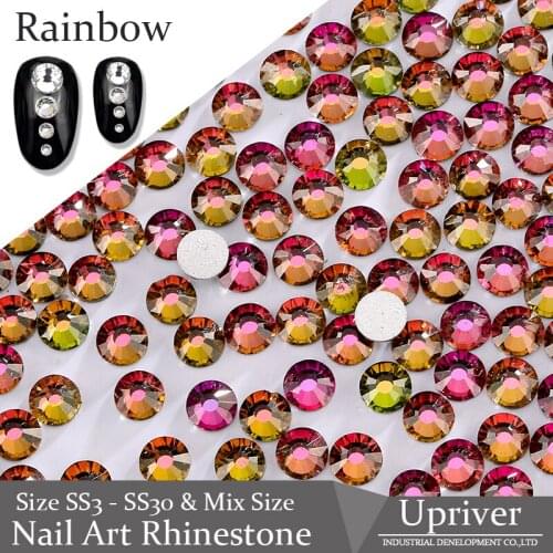 Upriver All Size Rainbow Red Green Color Non Hot Fix Rhinestones Flatback Glass Nail Rhinestone for Nail Art Design Accessories