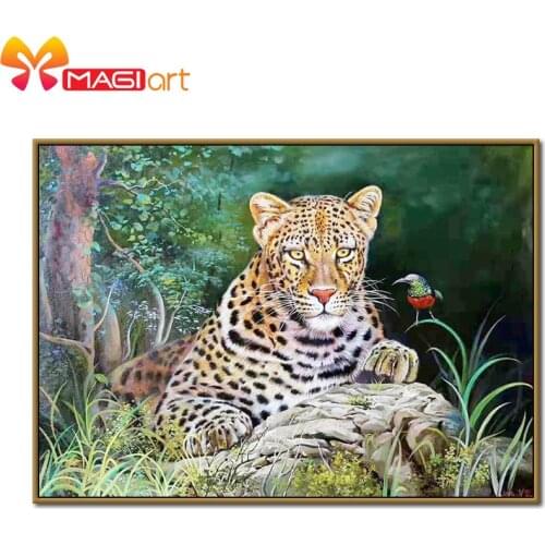 Cross stitch kits Embroidery needlework sets 11CT water soluble canvas patterns 14CT Animals The Resting Leopard-NCMA016