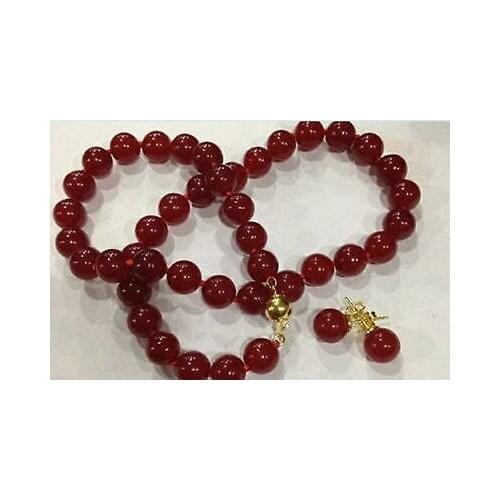 Jewelry 8mm Red jade Round Beads Necklace Earrings sets >> - watch wholesale Quartz stone CZ crystal