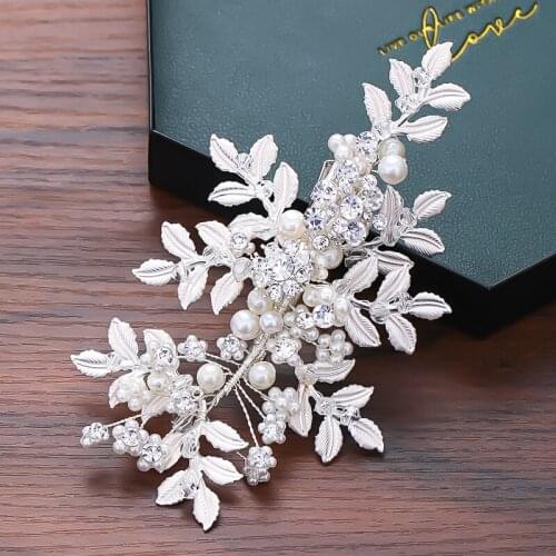 Pearl Rhinestone Hair Clip Headband Silver Leaf Head Jewlery Wedding Accessories For Women Hair Clip Tiara Headband
