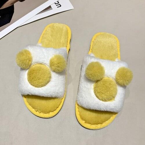 Womens Autumn and Winter New Style Plush Slippers, Plush Slippers for Outside Wear, Home Indoor One-word Drag Flat-bottomed
