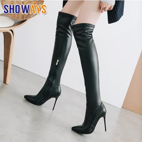 Winter Sexy Women Elastic Over Knee Boots Thin Heels White Pointed Toe Party Club Lady Slim Zipper Long Stretch Thigh High Boots