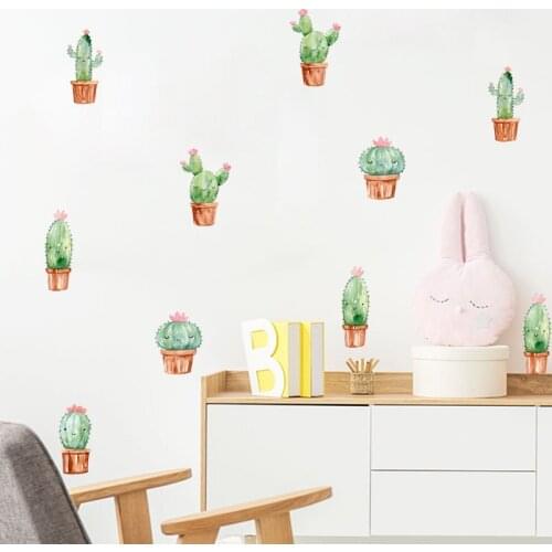 1 Set Fresh Succulent Potted Wall Stickers Green Plant Wall Decals For Kids Room Nursery Study Decoration Home Decor Gift