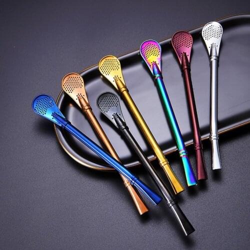 1pc Drinking Straw Filter Spoon Stainless Steel Mate Straw Tea Straw Gourd Spoons Reusable Metal Tools Bar DIY Filter Spoon New