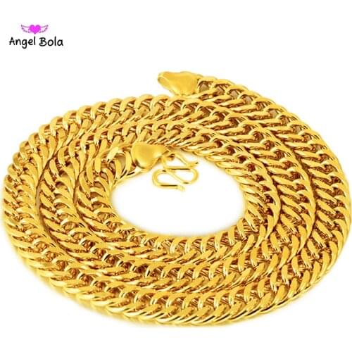 10mm Yellow Gold Double Buckle Flat Chain Necklace Unisex Hip Hop 18K Gold Plated Snake Bone Necklace Bracelet Jewelry Set