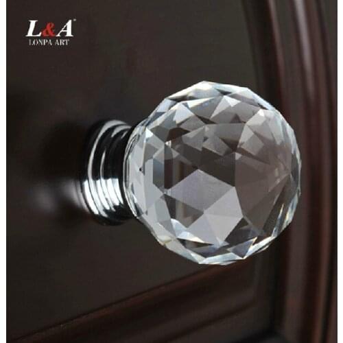 10Pcs Designer Series K9 Crystal Glass Chrome Cabinet Cupboard Door Knob R6002(Diameter:30mm)