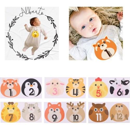 12 Pcs Animal First Year Monthly Milestone Photo Sharing Baby Belly Stickers 1-12 Months