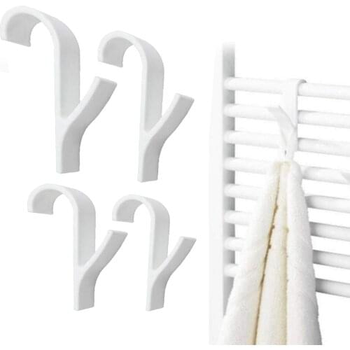 2/4 Pcs Plastic Towel Rack Hook Hanger for Heated Towel Radiator Rail Bathroom Hook Holder Clothes Hanger Scarf Hanger White