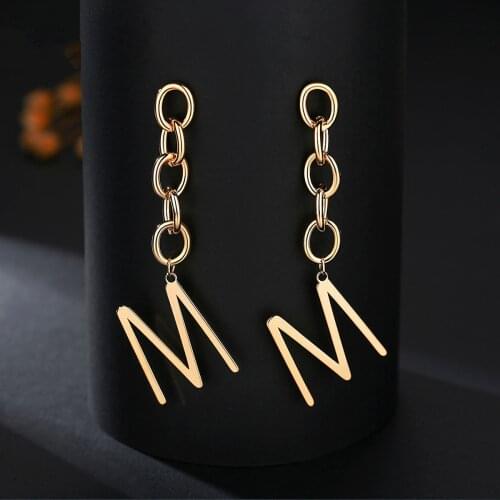 2021 new style simple m letter pendant feminine long earrings popular in Europe and America temperament female geometric round