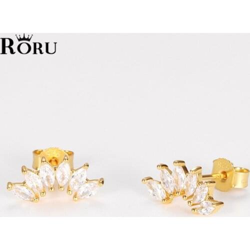 925 Sterling Silver Petal stitching Zircon Piercing Stackable Stud Earrings for Women Friends Fashion Trendy Jewelry Party Gifts