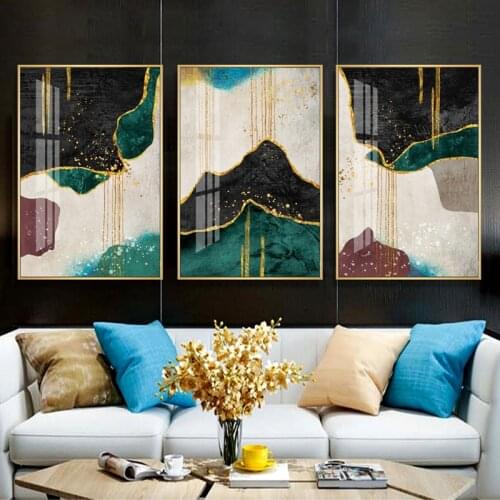 Abstract Gloden Green Black Wall Art Pattern Posters Print Contemporary Canvas Paintings Home Living Room Decoration Mural