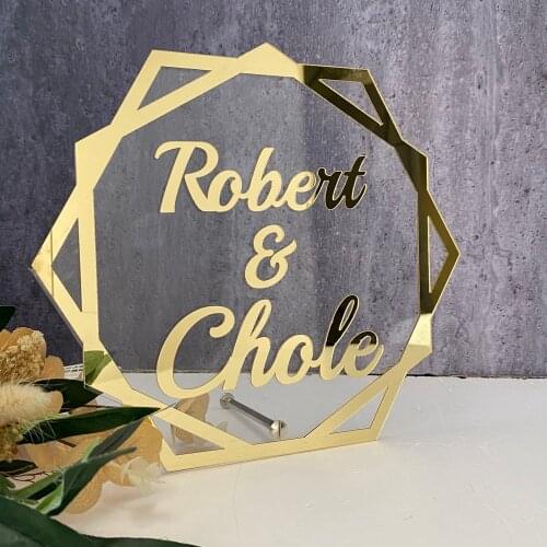 Couple Name Acrylic Hexagon Mirror Frame Wedding Party Decoration Custom Bride Groom Personalized Baby Shower Name Sign Decor