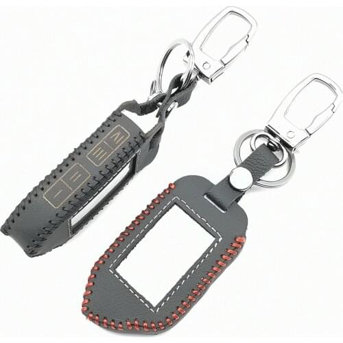 LCD Remote Control Keychain 100% Leather Fob Case For Sher-khan Mobicar A Mobicar B Two Way Car Alarm System Car accessories