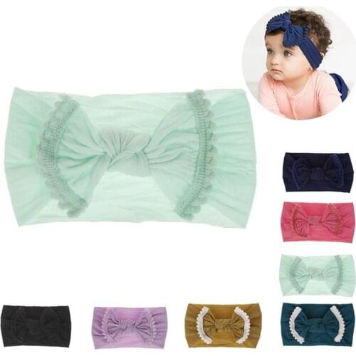 Coxeer 1pc Solid Color Baby Headband Bowknot Decor Stretchy Toddler Headwrap Turban Headband Hair Accessories For Children