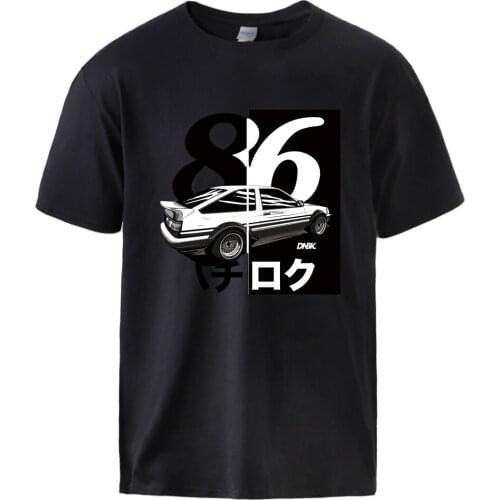Vintage Initial D Ae86 Print T shirt Man Summer Top Short Sleeve Cotton Tops Tees 2021 Man Funky T shirts Pullover Black