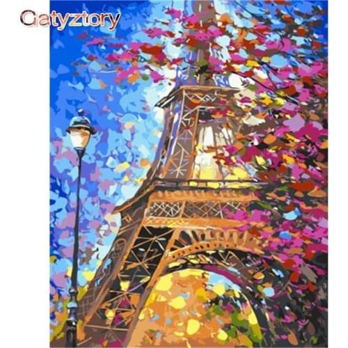 GATYZTORY 60x75cm Frame DIY Painting By Numbers Kits Paris Tower Landscape Picture By Number Acrylic Draw On Canvas For Diy Gift
