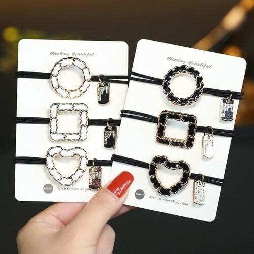 Geometric Hollow Love Headband Simple Versatile Small Fragrance Hairband Black White Square Round Hair Rope Shows Temperament