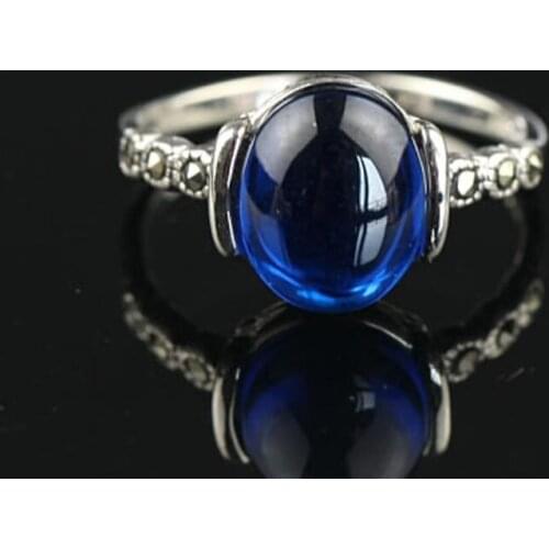 925 Sterling Silver Ring Blue Corundum Women Ring Zircon Shine Gift Best Elegant Size US 6-9 New Gift