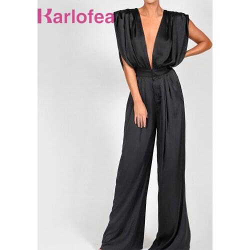Karlofea Lady New Elegant Fashion Long Jumpsuit Satin Sexy Club Party Wear Overalls Outfits Cloth Chic Wide Legs Vacation Romper
