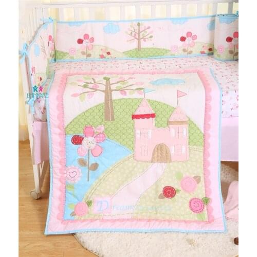 Cartoon Baby Bedding Sets Newborn Crib Bumpers Bed around Cot Bed Elastic Sheets Quilt Park Flower Tree for Girl Christmas Gift