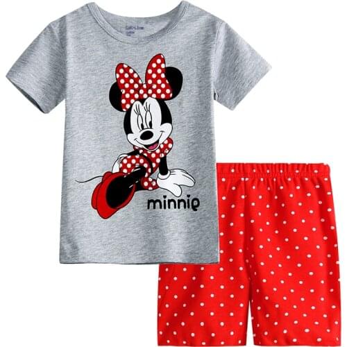 HOT New Summer Children Clothes Short Sleeve Mickey Minnie Cartoon Suit Baby Boys Girls Cotton Set Kids Outwear Clothes