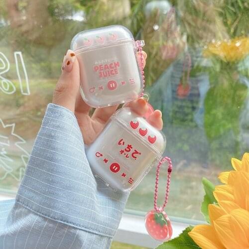 Cute Strawberry Keychain Decor Fruit Pattern TPU Earphone Case For Apple Airpods 1 2 Pro 3 Bluetooth Headset Cover Clear Sweet