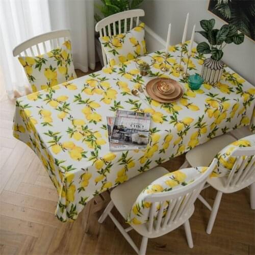 Yellow Lemon Fruits Pattern Polyester Waterproof Tablecloth Home Kitchen Dinner Table Cloth Multipurpose Cover
