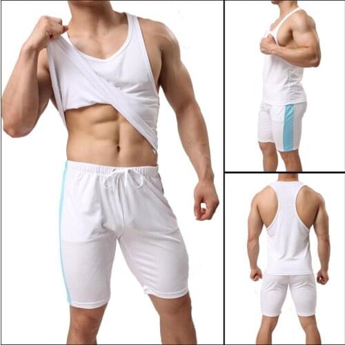 Mens Tank Top Sets Gyms Bodybuilding Tank Top+Shorts Sets Fitness Singlet Sleeveless Shirt Muscle Guys Gym Undershirt For Boy