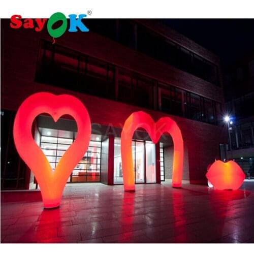 2mH Inflatable Red Heart 4x3m Inflatable Red Arch 1.5mH Inflatable Red Lip for Valentines' Day Wedding Ground Event Decorations
