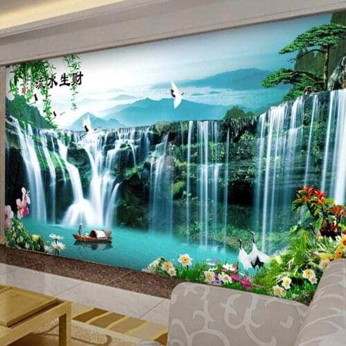 Custom Mural Wallpaper 3D Waterfalls Nature Landscape Wall Painting Living Room TV Sofa Study Home Decor Chinese Style Wallpaper