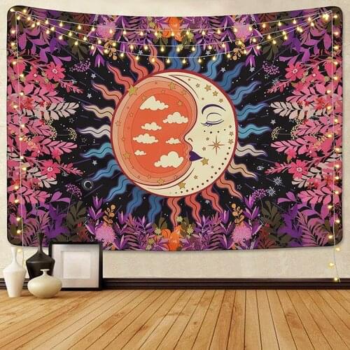 Moon Phase Tapestry Wall Hanging Botanical Celestial Floral Wall Tapestry Hippie Flower Wall Carpets Dorm Decor Starry SkyCarpet