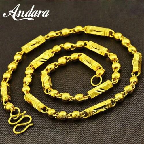 24K Gold Men Necklaces Top Quality 6mm/7mm Width 55/60cm Gold Color No Fade Chain Necklaces For Male Jewelry Gifts