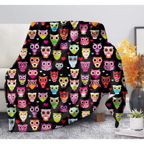 Upestory Cartoon Owl Printed Throw Blanket Warm Coral Fleece Plush Blankets on Bed/Sofa Sleeping Cover Bedding Throws Bedsheet