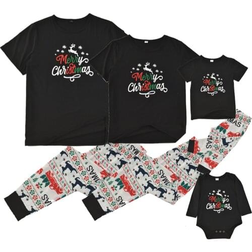 Short Sleeve Christmas Pajamas Family Matching Outfits Look Mommy Daddy and Me Clothes Father Mother Kids & Babys Sleepwear